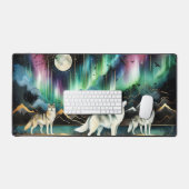 Wolf Aurora Borealis Desk Mat Northern Lights デスクマット (キーボード&マウス)