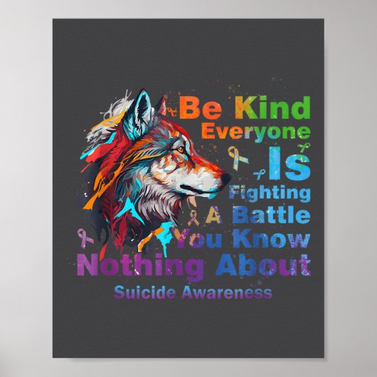 Wolf Be Kind Suicide Awareness Mental Health Suprt ポスター (正面)