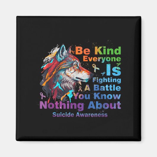 Wolf Be Kind Suicide Awareness Mental Health Suprt マグネット (正面)