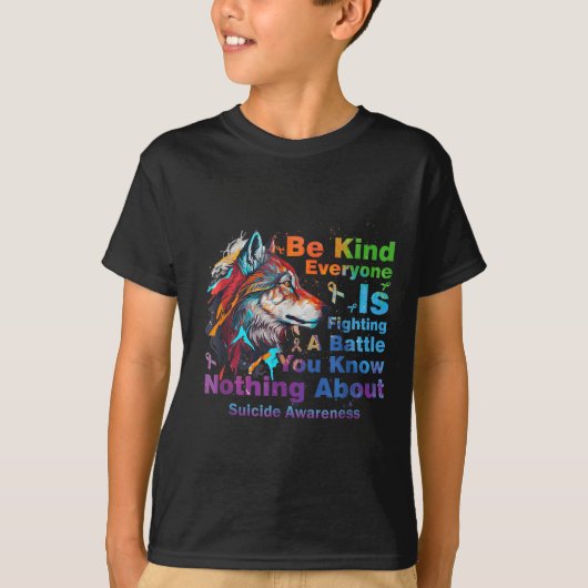 Wolf Be Kind Suicide Awareness Mental Health Suprt Tシャツ (正面)