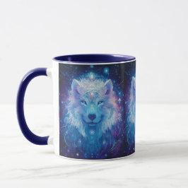 Wolf Blau magischer Sternenhimmel マグカップ