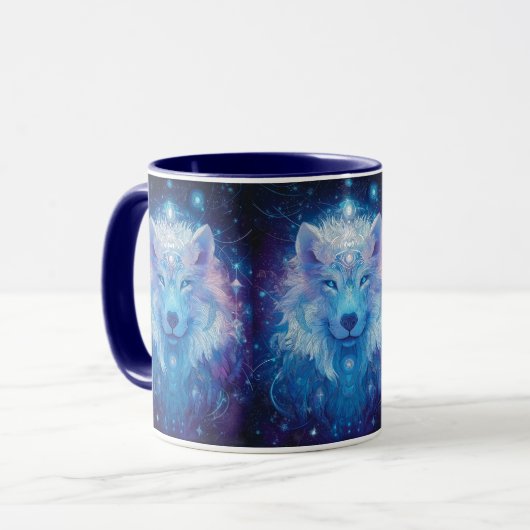 Wolf Blau magischer Sternenhimmel マグカップ (正面左)