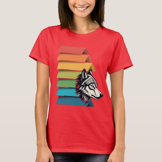 Wolf Breaking Through Color Stripes – Bold Graphic Tシャツ (正面)