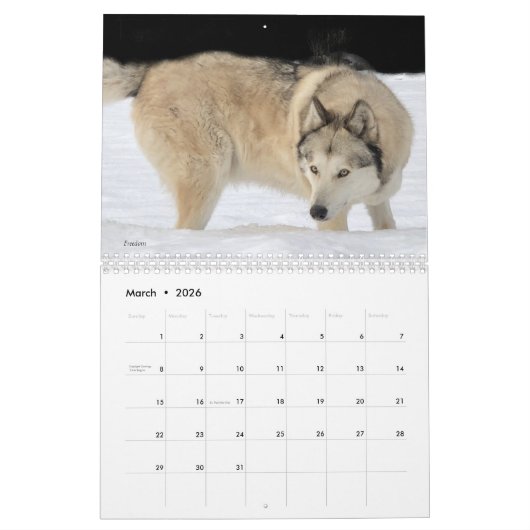 Wolf Calendar カレンダー (3月 2026)