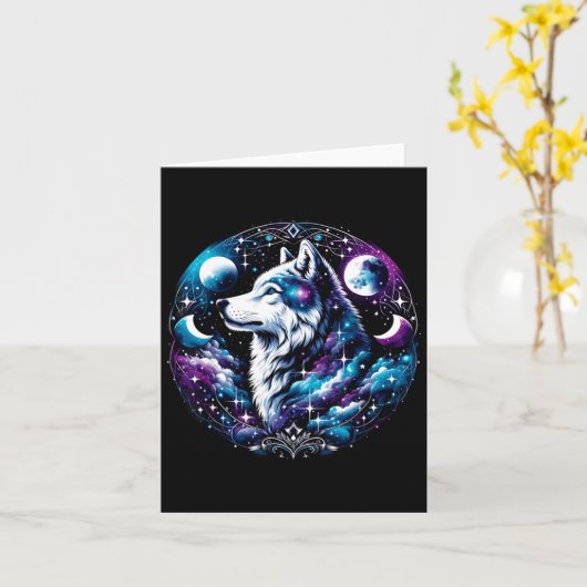 Wolf Celestial Dream Night Howling Moon Funny Wolv カード (黄色い花)