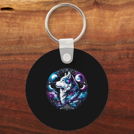 Wolf Celestial Dream Night Howling Moon Funny Wolv キーホルダー (正面)