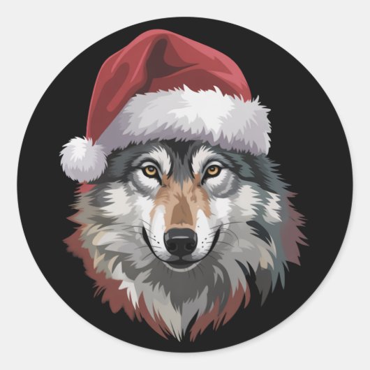 Wolf Christmas Funny Xmas Gift Animal Lovers ラウンドシール (正面)