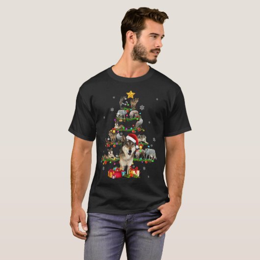 Wolf Christmas Tree X-mas Lover Gift Tシャツ (正面フル)