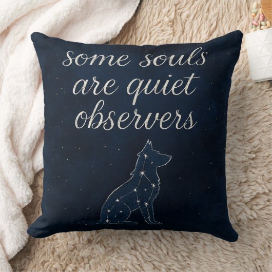 Wolf Constellation Indigo Celestial Throw Pillow クッション (ブランケット)