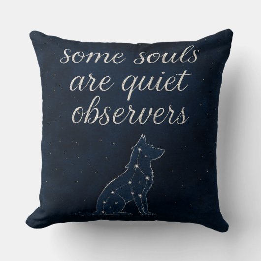 Wolf Constellation Indigo Celestial Throw Pillow クッション (正面)