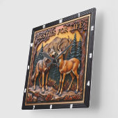 Wolf Deer Mixed Pair Forest スクエア壁時計 (傾斜)