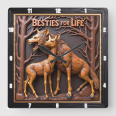 Wolf Deer Pair Woodland スクエア壁時計 (正面)