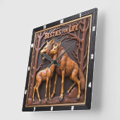 Wolf Deer Pair Woodland スクエア壁時計 (傾斜)