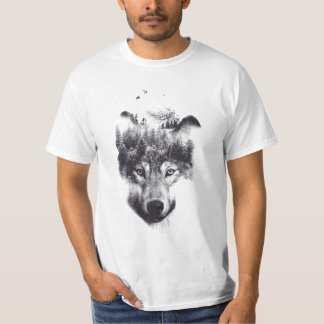 Wolf design Double Exposed Tシャツ