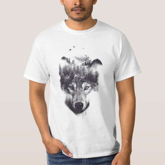 Wolf design Double Exposed Tシャツ (正面)