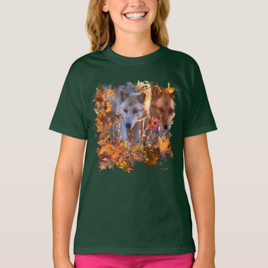 Wolf FAMILY AUTUMN FOREST Tシャツ (正面)