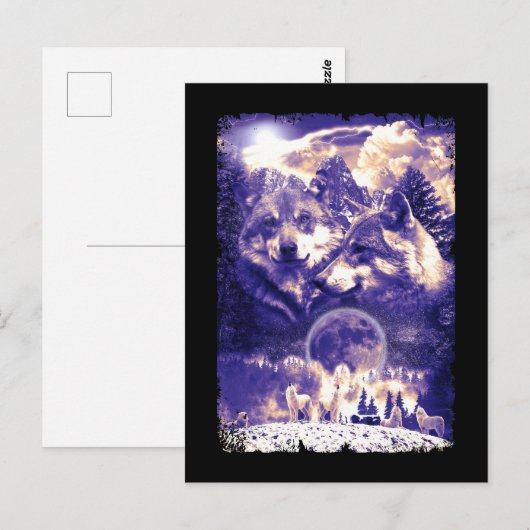 Wolf Family Howling Wolves Winter Mountains ポストカード (正面/裏面)
