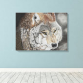 Wolf - Farbstiftzeichnung キャンバスプリント (インサイチュ (ウッドフロア))