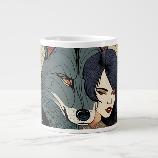 Wolf Geschenk Frau Jugendstil Russland Ornament ジャンボコーヒーマグカップ (正面)