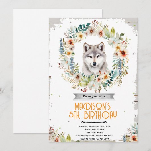 Wolf girl birthday Party Invitation 招待状 (正面/裏面)