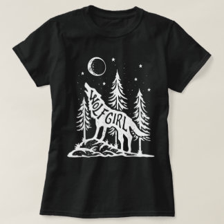 Wolf Girl Forest Howling Moon Graphic Tee Tシャツ