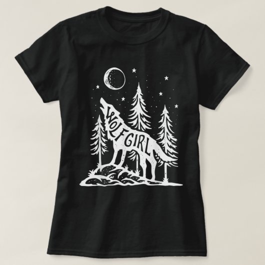 Wolf Girl Forest Howling Moon Graphic Tee Tシャツ (デザイン正面)