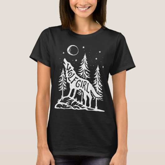 Wolf Girl Forest Howling Moon Graphic Tee Tシャツ (正面)