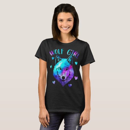 Wolf Girl Galaxy Aesthetic Design Tシャツ (正面フル)