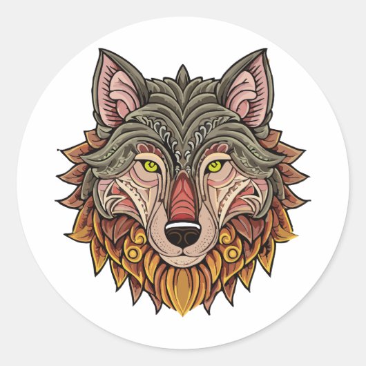 Wolf head from the front ラウンドシール (正面)