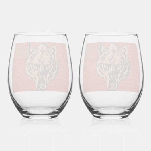 Wolf Head on Red     ステムなしワイングラス (裏面)