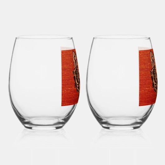 Wolf Head on Red     ステムなしワイングラス (右)
