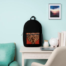 Wolf Head on Red プリントバックパック