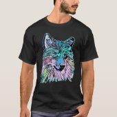 Wolf head predator face imprint with wild animal tシャツ (正面)