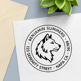 Wolf Head Profile Round Address セルフインキングスタンプ