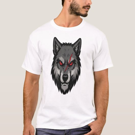 Wolf Head with Red Eyes and Battle Scar Tシャツ (正面)