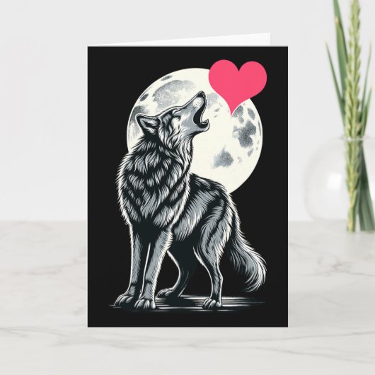 Wolf Holding Heart Valentine's Day Cute Wolves Val カード (正面)