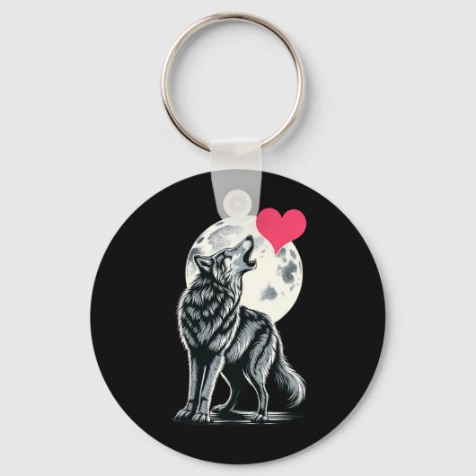 Wolf Holding Heart Valentine's Day Cute Wolves Val キーホルダー (正面)
