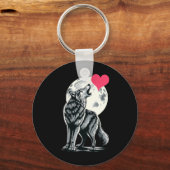 Wolf Holding Heart Valentine's Day Cute Wolves Val キーホルダー (正面)