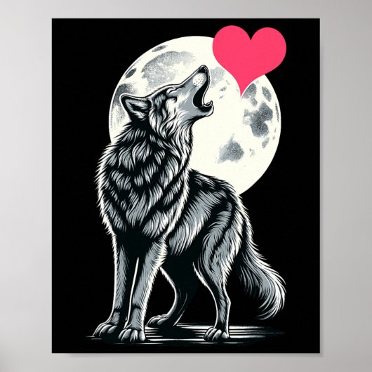 Wolf Holding Heart Valentine's Day Cute Wolves Val ポスター (正面)