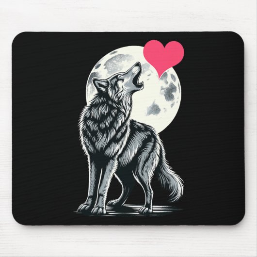 Wolf Holding Heart Valentine's Day Cute Wolves Val マウスパッド (正面)