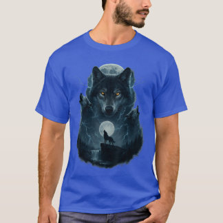 Wolf Howling at Moon Graphic Tees Men Wolves Tシャツ