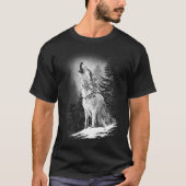Wolf Howling At Moon  Lone Alpha  Native American  Tシャツ (正面)