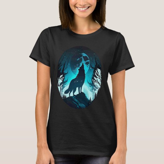 Wolf Howling at Moon on a Cold Night Amazing Natur Tシャツ (正面)