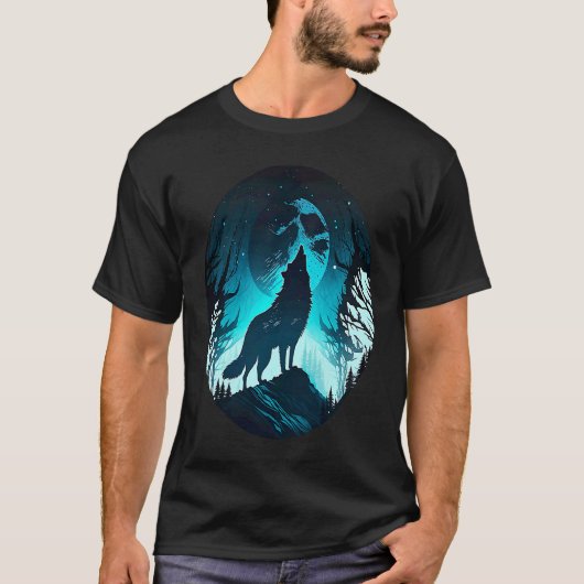Wolf Howling at Moon on a Cold Night Amazing Natur Tシャツ (正面)