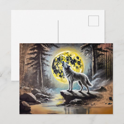Wolf Howling at the Full Moon ポストカード (正面/裏面)
