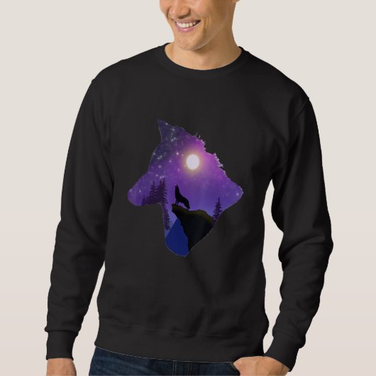 Wolf Howling At The Moon Design スウェットシャツ (正面)
