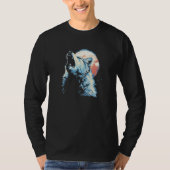 Wolf Howling With Full Moon in Background - Wolf L Tシャツ (正面)