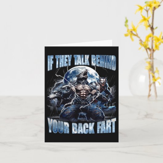 Wolf If They Talk Behind Your Back Fart Funny Crin カード (黄色い花)