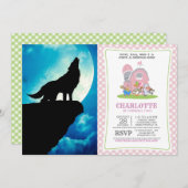 Wolf in silhouette howling to the full moon 招待状 (正面/裏面)