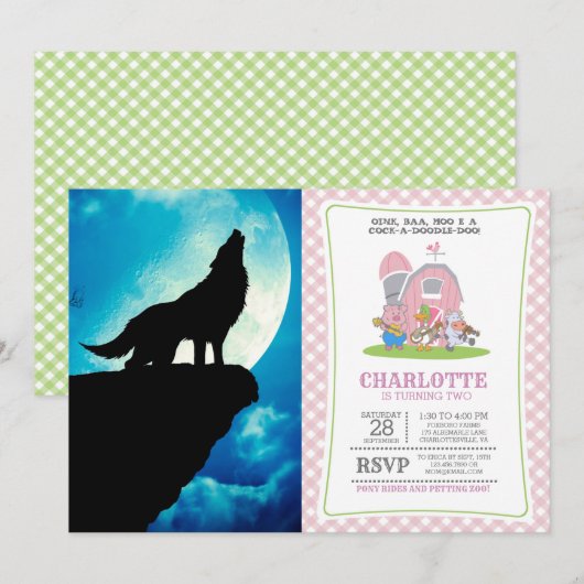 Wolf in silhouette howling to the full moon 招待状 (正面/裏面)